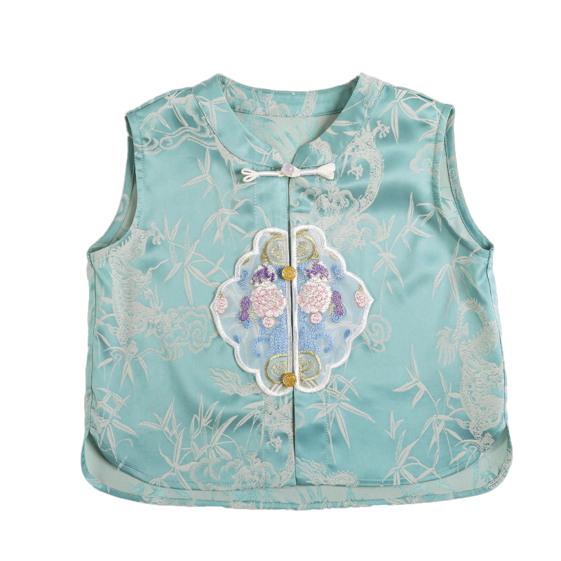 Children's summer new new Chinese boys and girls Tang suit hanfu dark jacquard short-sleeved light casual