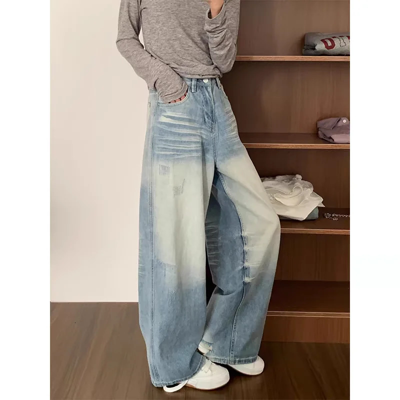 Women American Vintage Baggy Low Rise Y2k Japanese Streetwear Wash Denim Pants Harajuku Long Trousers 2000s Jean Old Money Punk 240704