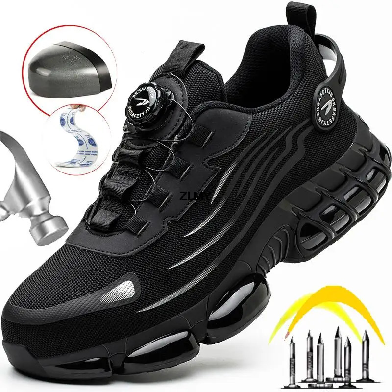 ZLMY Anti-slip Safety Shoes Men Steel Toe Sneaker Puncture Proof Rotary Button Safety Work Boots Man Sport Work Shoes Anti-smash 240703