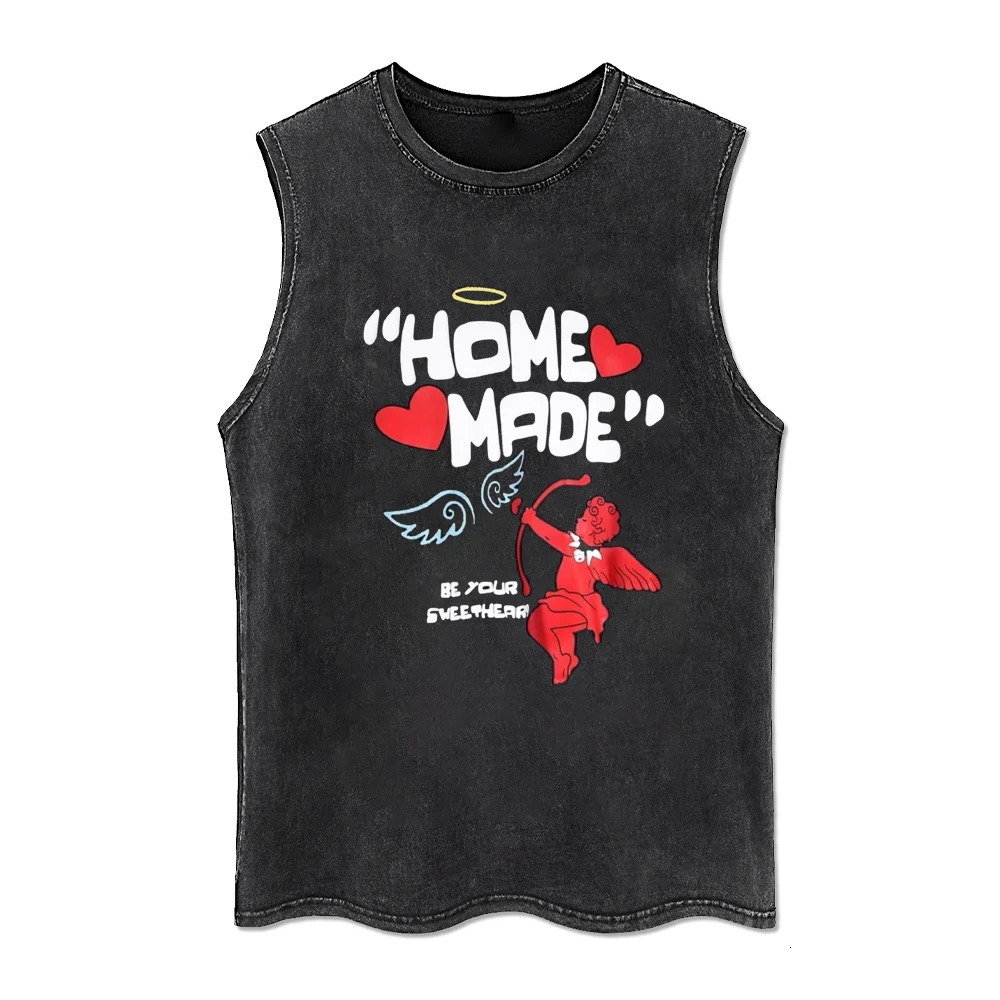 Summer Washed Tank Tops Animal Lucky Cat Tank Top Loose Vintage Tshirt Men Women Sleeveless T-shirt Casual Retro Y2k Tee Vest 240703