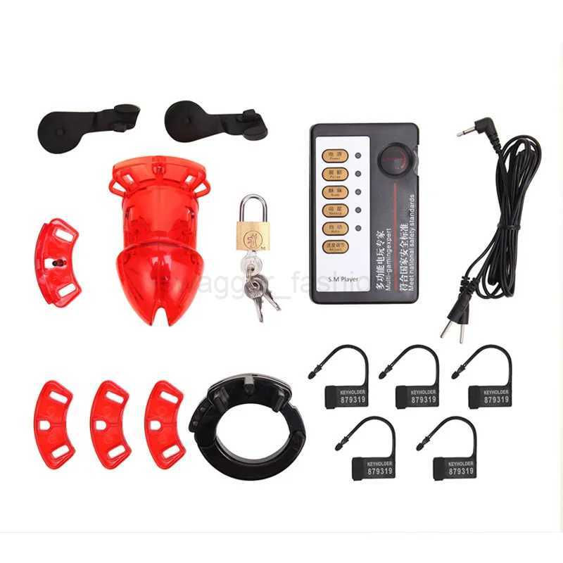 Electric Pulse Shock Chastity Cock Cages for Male Masturbator Erotic Goods Dildo Vibrator Penis Stimulation Belt Lock Sex ToysB240708