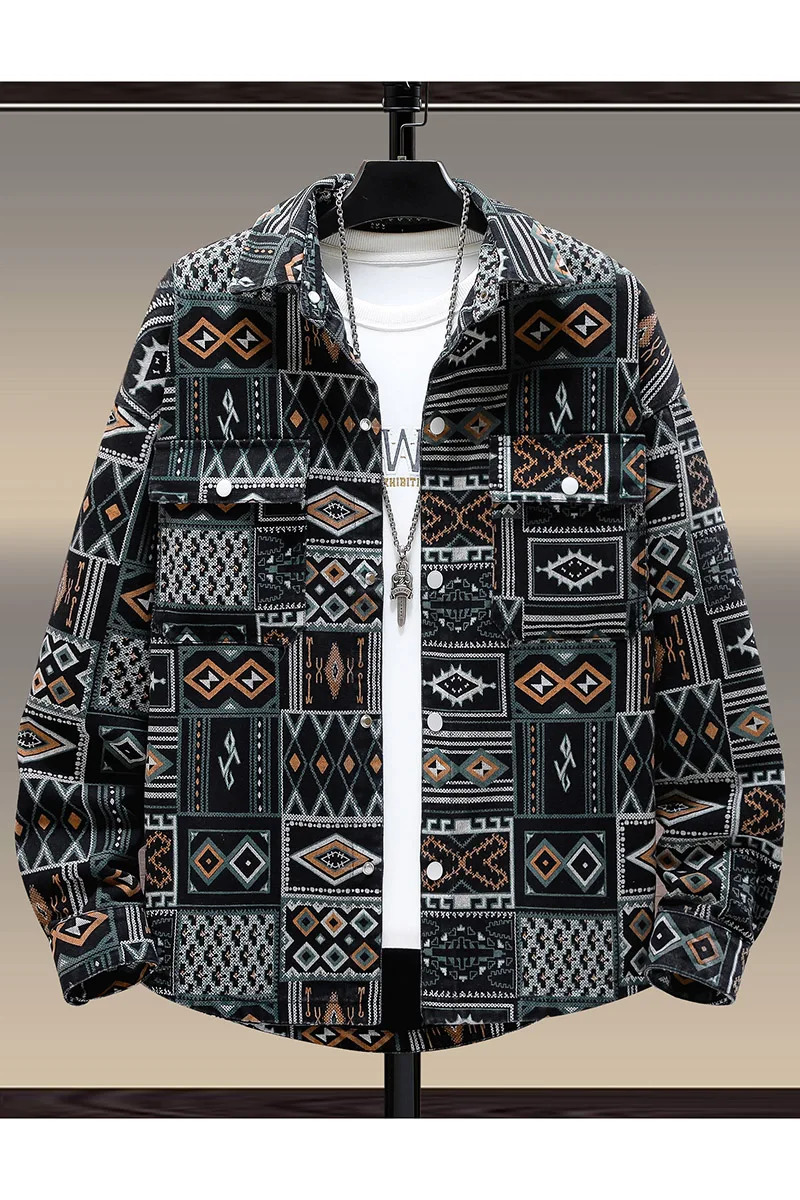 Casual Men Jean Jackets Streetwear Printing Turn Down Collar Denim Coats Men Jacktes 240704