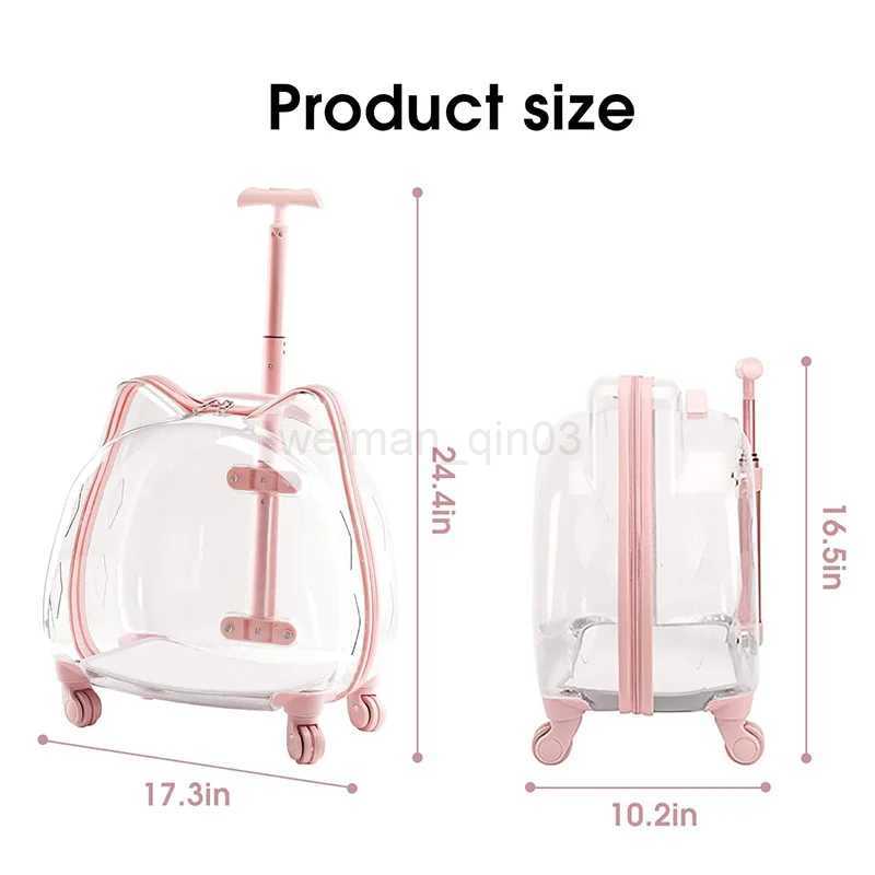 Transparent Breathable Pet Carrier with Trolley Wheels Pink for Small Cats and Dogs Zipper Closure 2024 Model