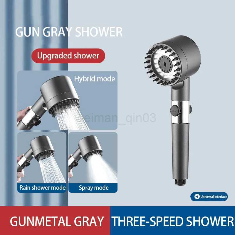 New Black Shower Head Rainfall High Pressure 3 Modes Adjustable Boost Filter Holder with Hose for Bathroom Accessories SetsCL240710