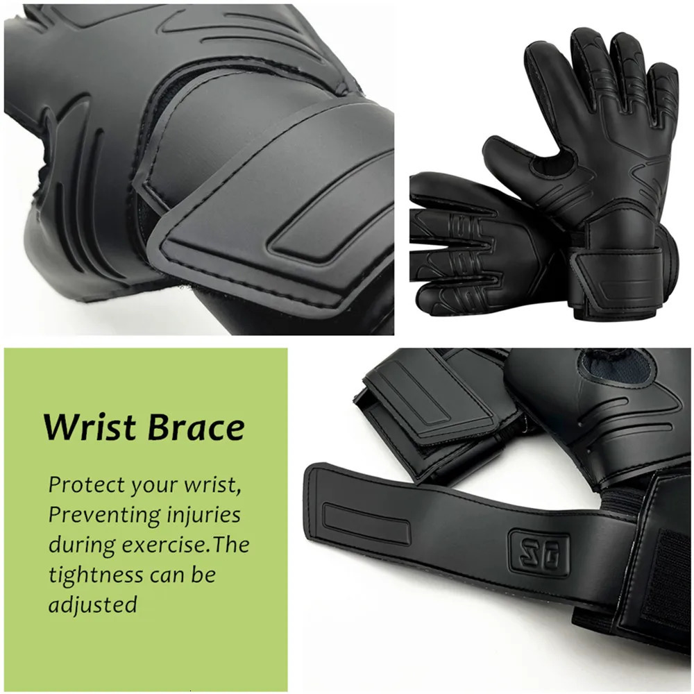 1 Pair Black Size 7-10 Goalkeeper Gloves WIth Finger Protector Air Vent Soccer Goalie Football Latex 240705