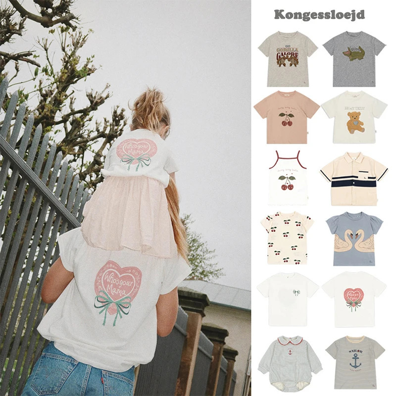 2024 Summer Girl Stripe Cherry Short T-shirt Boy Polo Shirt Kids Leisure Top Childrens Cute Printed T-shirt 240709