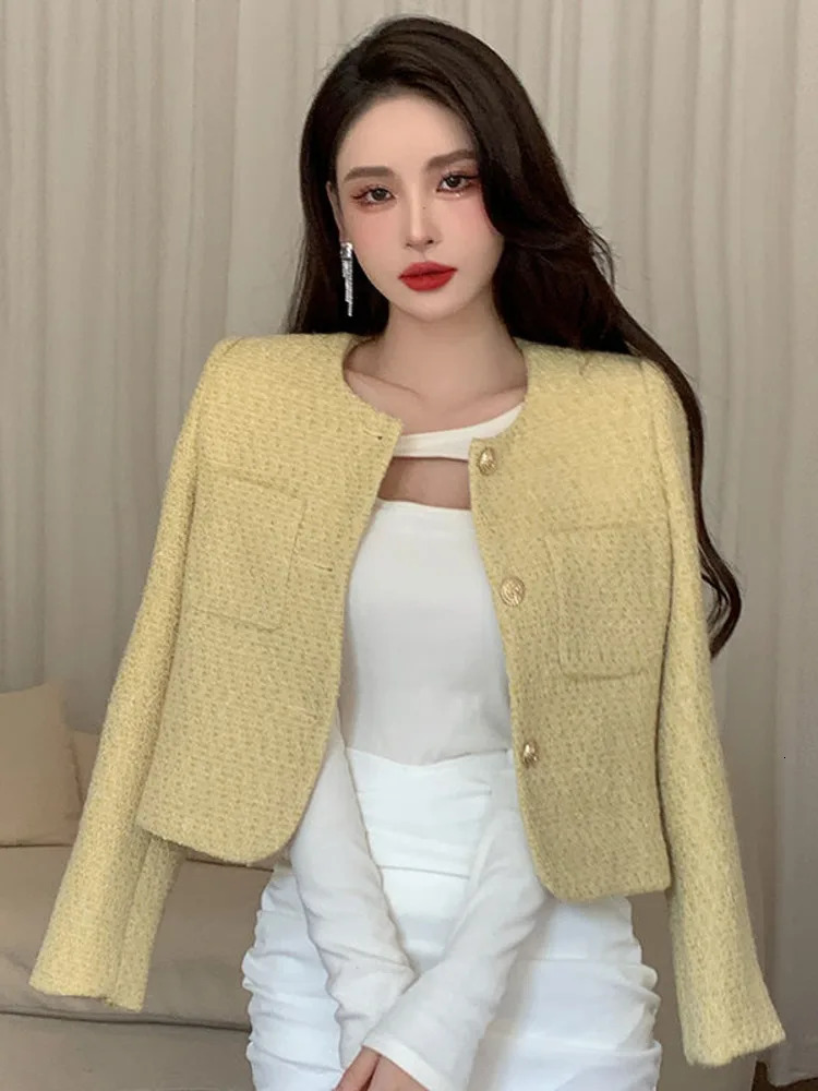 French Chic Small Fragrance Coat Women Autumn Winter Korean Fashion Casual Slim Tweed Jacket Female Woolen Short Outerwear Top 240701