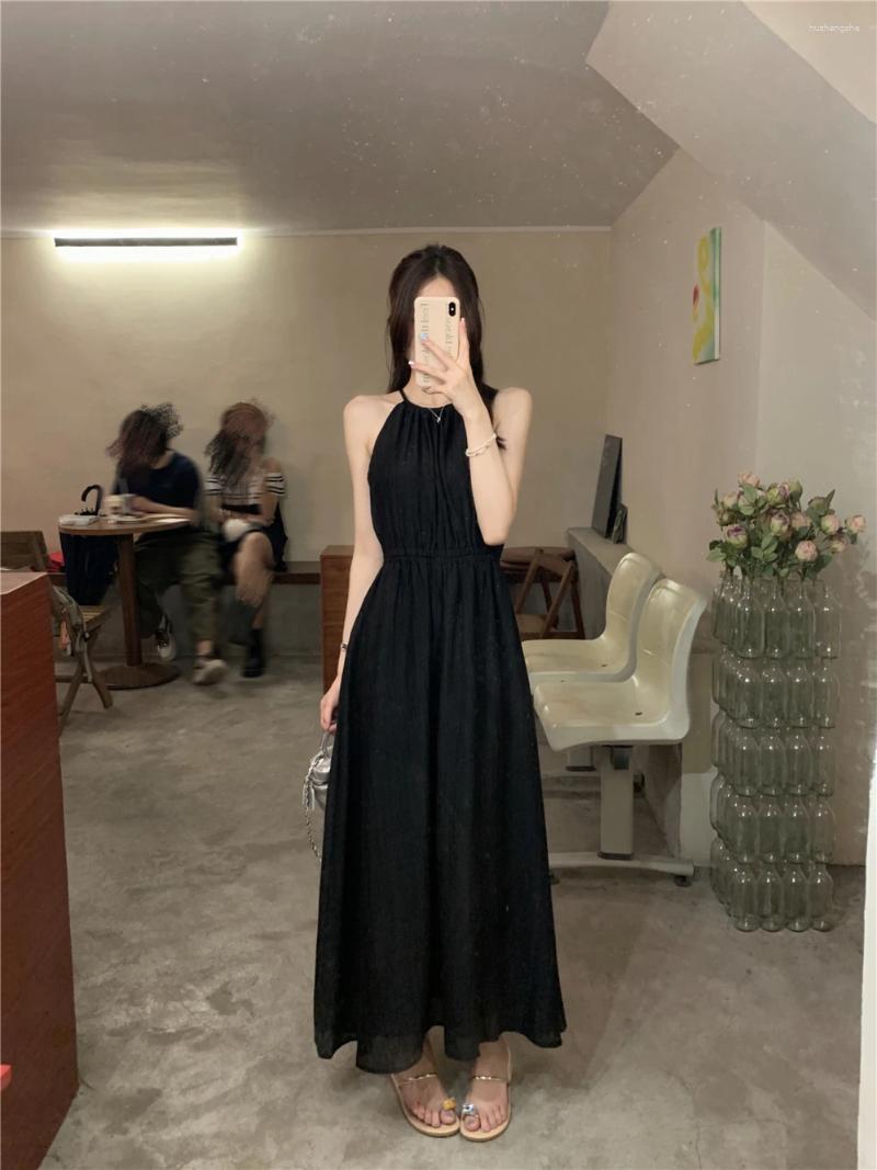 Casual Dresses 2024 Summer Fashion Sexy Halter Slip Off Shoulder Solid Color Evening Dress Elegant High Waist Women Clothing
