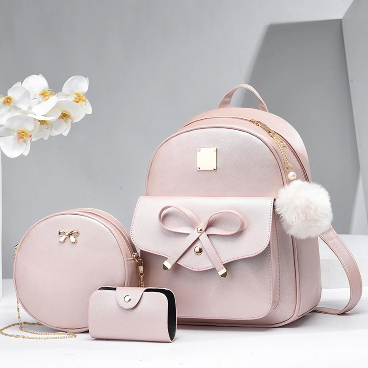 3 pieces/set Kawaii cute backpack pre school day bag womens leisure travel commuting Knapsack 240704