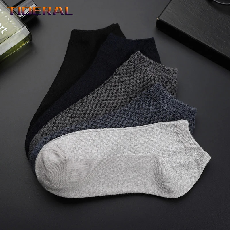 5 Pairs Men Bamboo Fiber Crew Socks Man High Quality Summer Winter Business Breathable Black Male Dress Ankle Socks 240703
