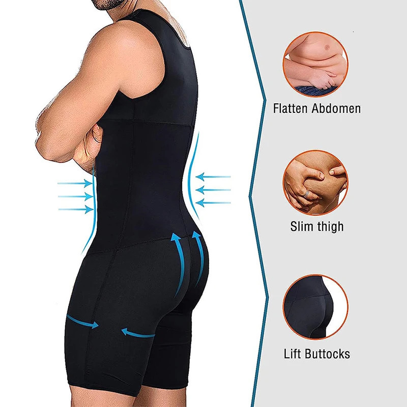 Compression Suit Full Body Shapewear for Men Slimming Bodysuit Waist Trainer Hip Enhancer Thigh Trimmer Shaping Underwear Shirts 240703