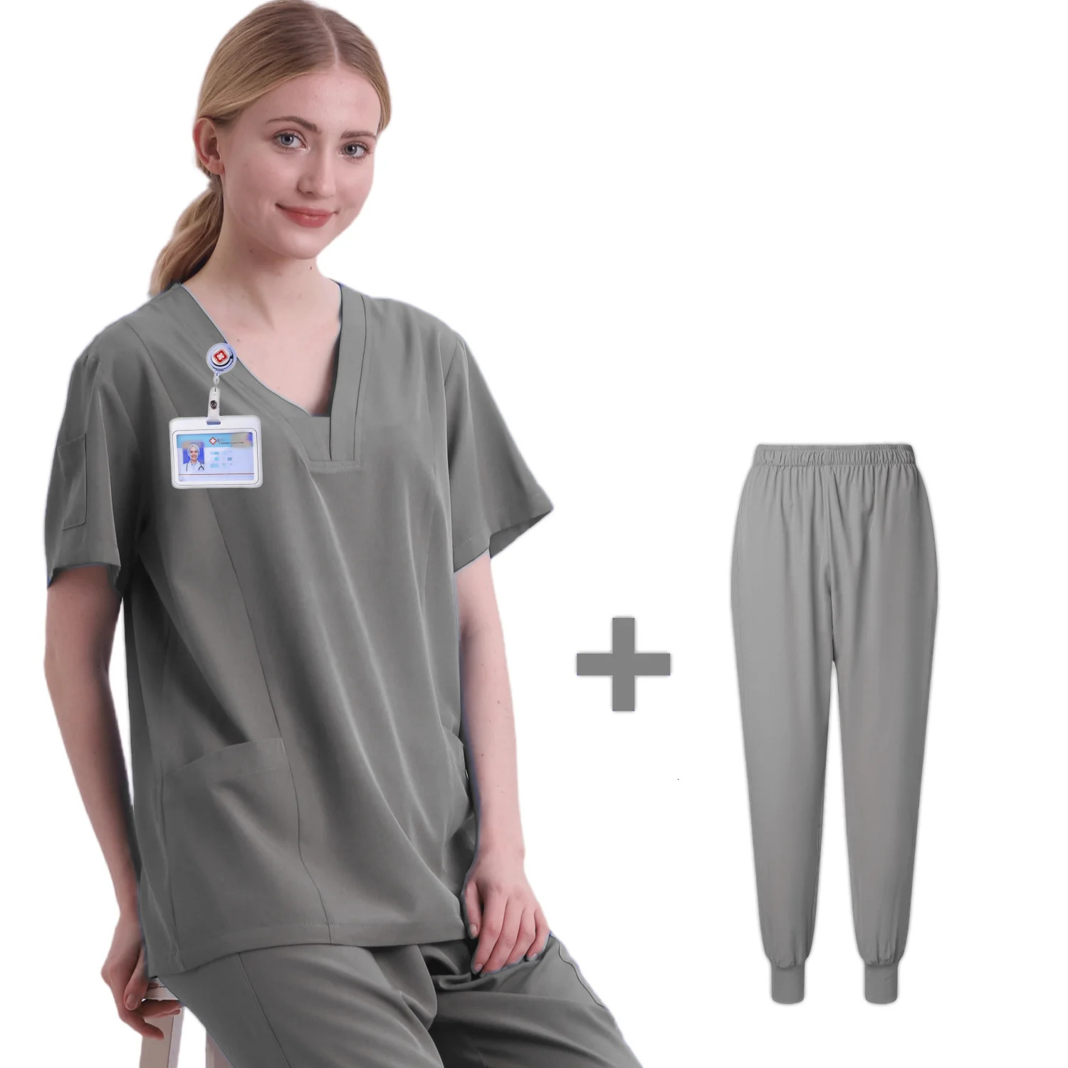 Women Uniforms Elastic Scrubs Sets Hospital Gowns Short Sleeve Tops Pant Nursing Accessories Doctors Clothes 240704