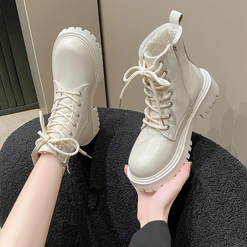 2025 New British Plush Thickened Fashion Thick Bottom Women's Boots Motorcycle Boots Snow Boots