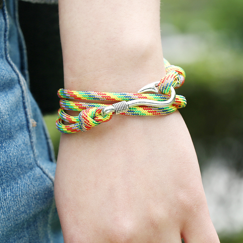 Hook Mariniere Fish Charm Bracelet, String Multilayer Wrap Stackable Bracelets Wristband Cuff for Women Men Student Fashion Jewelry Gift 4