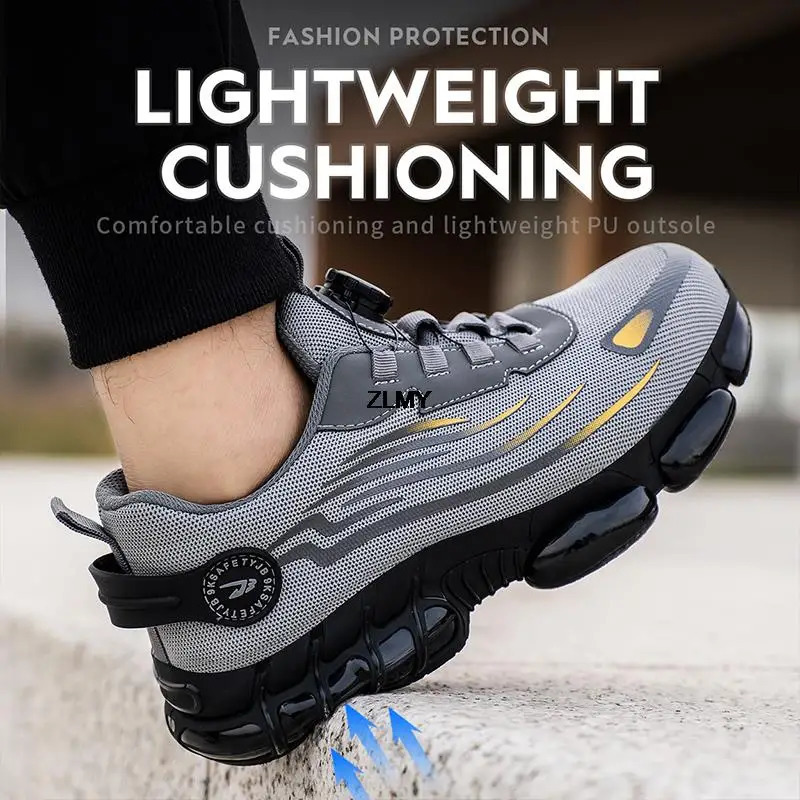 ZLMY Anti-slip Safety Shoes Men Steel Toe Sneaker Puncture Proof Rotary Button Safety Work Boots Man Sport Work Shoes Anti-smash 240703
