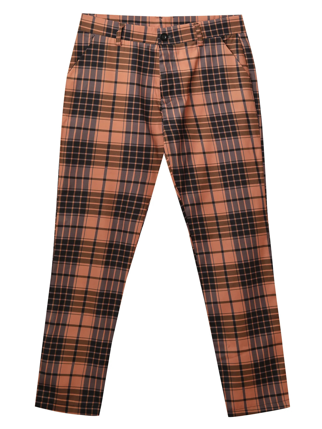mens fashion plaid pants casual vintage style slightly stretch dress pants 240708