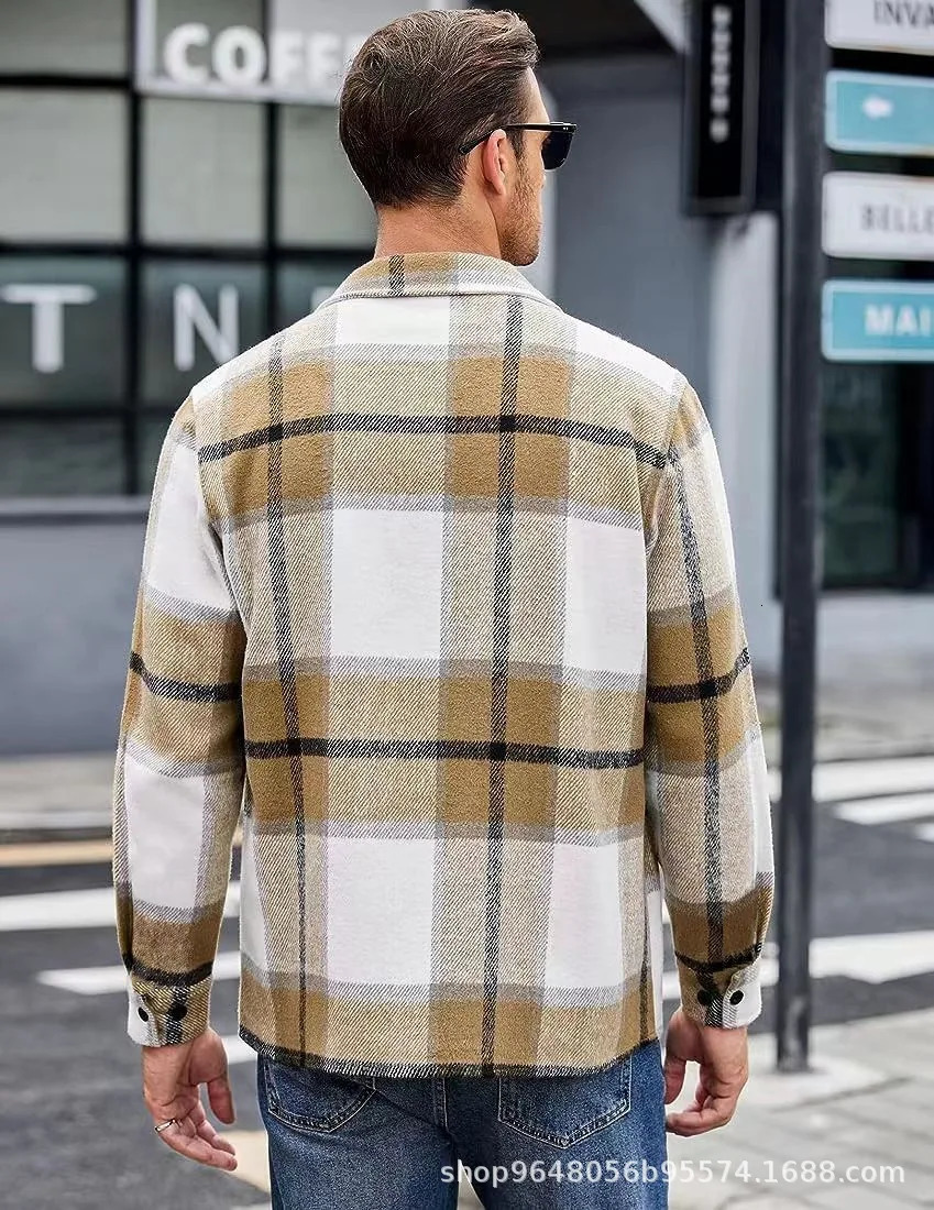 Autumn Winter Mens Plush Warm Plaid Thickened Shirt Jacket Coat Elegant Long Sleeve Shirts For Men 240701