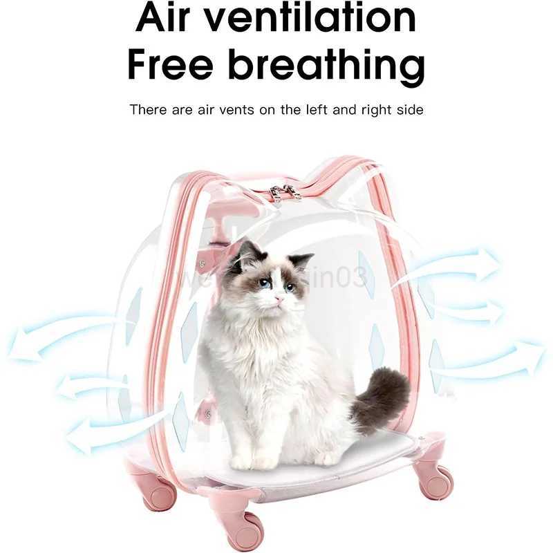 Transparent Breathable Pet Carrier with Trolley Wheels Pink for Small Cats and Dogs Zipper Closure 2024 Model