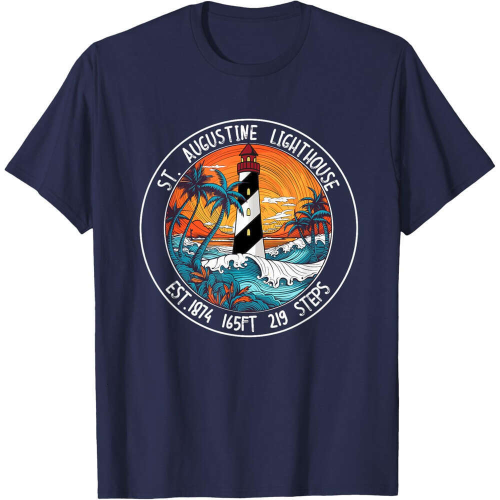 Mens Womens T shirt Tees St. Augustine Lighthouse Florida Retro Sunset Palm Trees T-Shirt Tops Tshirt Summer Clothes Free shipping