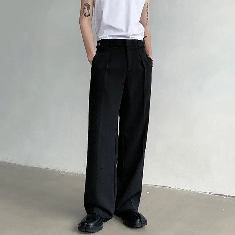 IEFB Suit Pants Casual Fashion Summer Loose Zipper Pocket Male Straight Leg Trousers Solid Color Britches 9C5334 240708