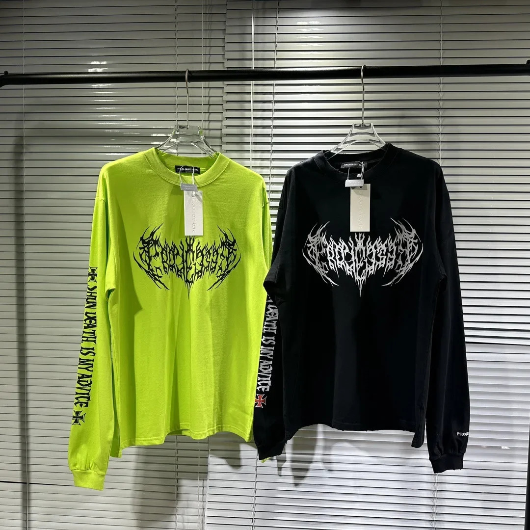 Y2k Street Wear GRAILZ Men Round Neck T-shirts Women Clothing 1 1 High Quality Damaged Long Sleeve Top Tee T-shirt 240705
