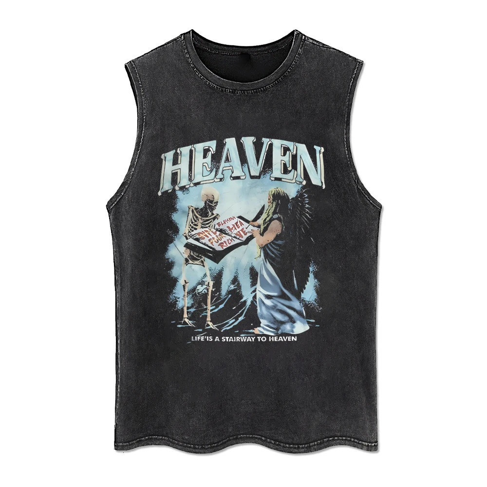 Heaven Letter Printed Tank Tops Animal Cat Tank Top Summer Washed Tshirt Vintage Sleeveless T-shirt Retro Y2k Tee for Man Woman 240703
