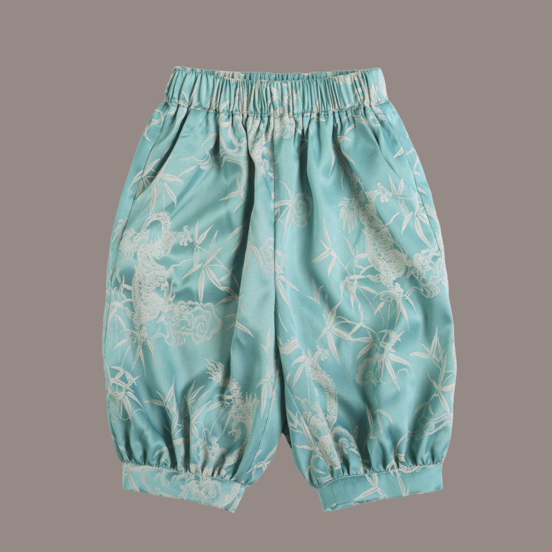 Children's summer new new Chinese boys and girls Tang suit hanfu dark jacquard short-sleeved light casual