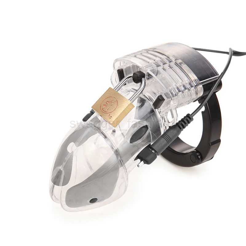 Electric Pulse Shock Chastity Cock Cages for Male Masturbator Erotic Goods Dildo Vibrator Penis Stimulation Belt Lock Sex ToysB240708