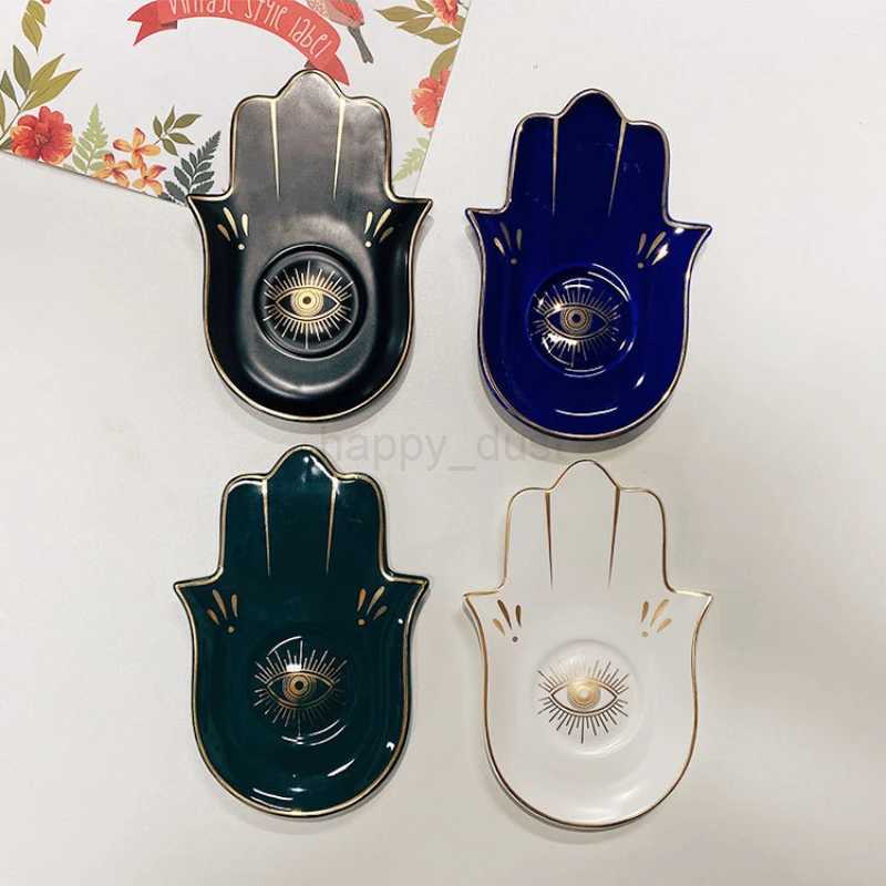 Ceramic Evil Eye Hamsa Hand of Fatima Jewelry Tray Storage Tray Desk Ornament Gothic Home Decor Office Bookcase DecorationCL240710