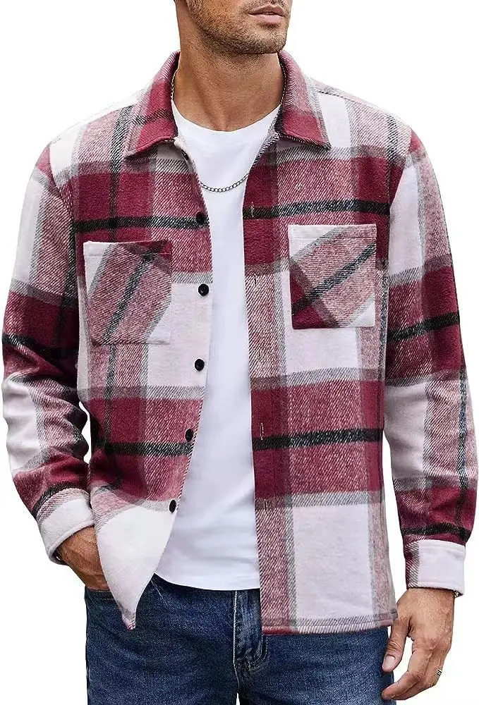 Autumn Winter Mens Plush Warm Plaid Thickened Shirt Jacket Coat Elegant Long Sleeve Shirts For Men 240701