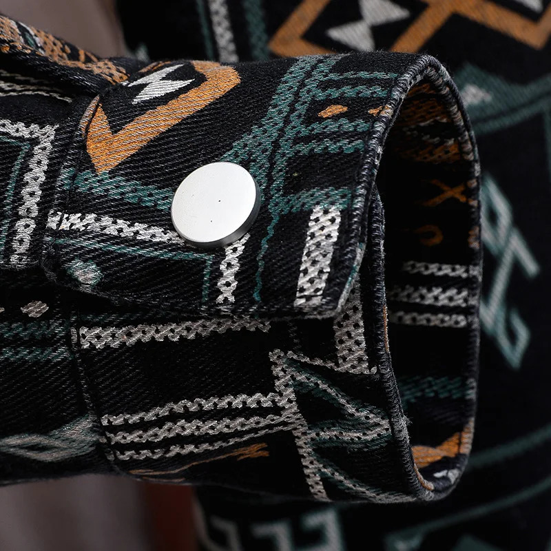 Casual Men Jean Jackets Streetwear Printing Turn Down Collar Denim Coats Men Jacktes 240704