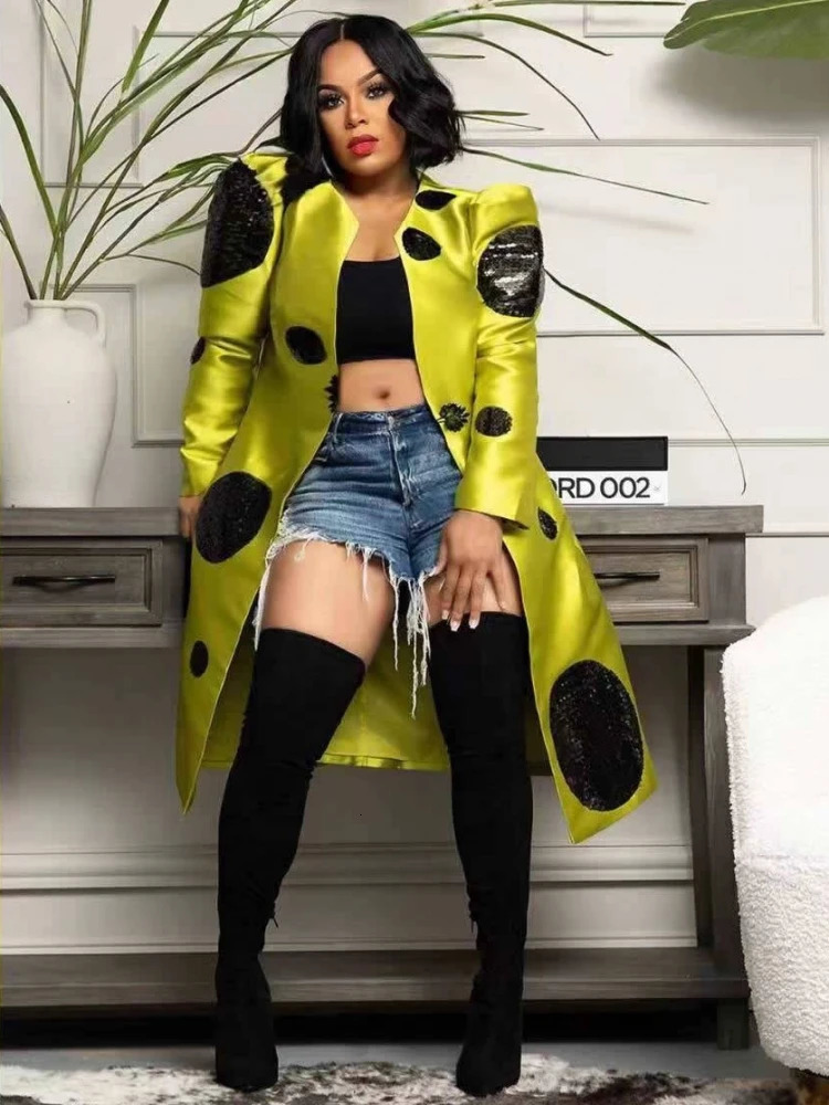 Autumn Winter Sequin Splicing Trench Women Small Suit Long Sleeve Jacket Casual Tops Slim Wild Blazers Long Coat 240703