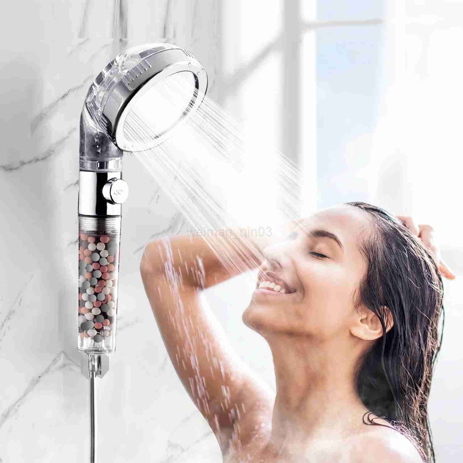 3 Modes Adjustable High Pressure Head SPA Shower Water Saving Filter Balls Replaceable Switch Button One Key Stop ShowerCL240710