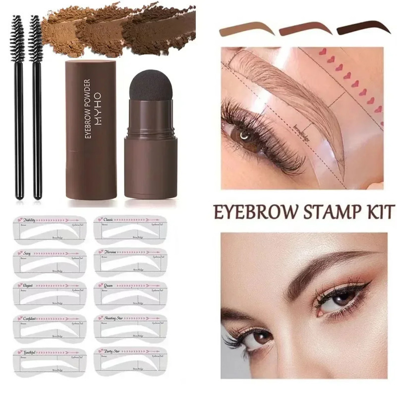Complete professional Eyebrow Powder Stamp Shaping Kit makeup brushes eyebrow paint eyebrow pencil Eye Brows Stencil 240709