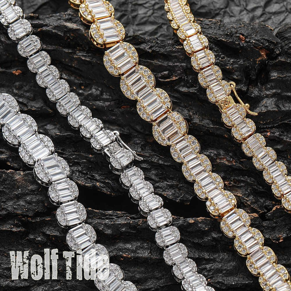 New Gradual Size Cubic Zircon Tennis Chain Necklace Choker Hip Hop Mens Womens Tennis Chains Splice Baguette Cz Zirconia Maimi Rapper Wolf Tide Jewele
