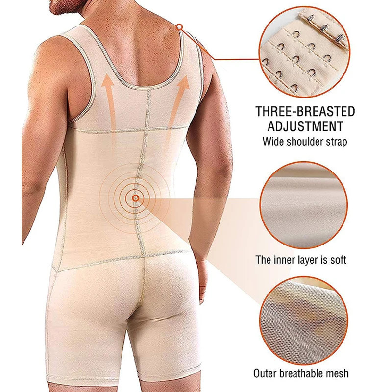 Slimming Bodysuit for Men Tummy Control Full Body Shaper Compress Abdomen Underwear Breathable Weight Loss Shapewear Plus Size 240701