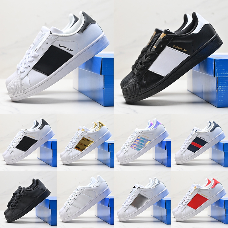Designer Superstar Casual Shoes For Men Women Stan Smith Low Flat Sneakers Canvas Platform Sneakers Black White Iridescent Outdoor Sports Mens Trainers Size 36-45