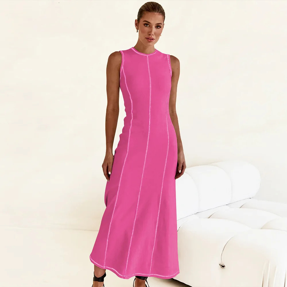 French Style Knitted Maxi Dresses for Women Casual Solid Sleeveless Patchwork Warp Hip Sexy Dresses Vestidos De Mujer 240701