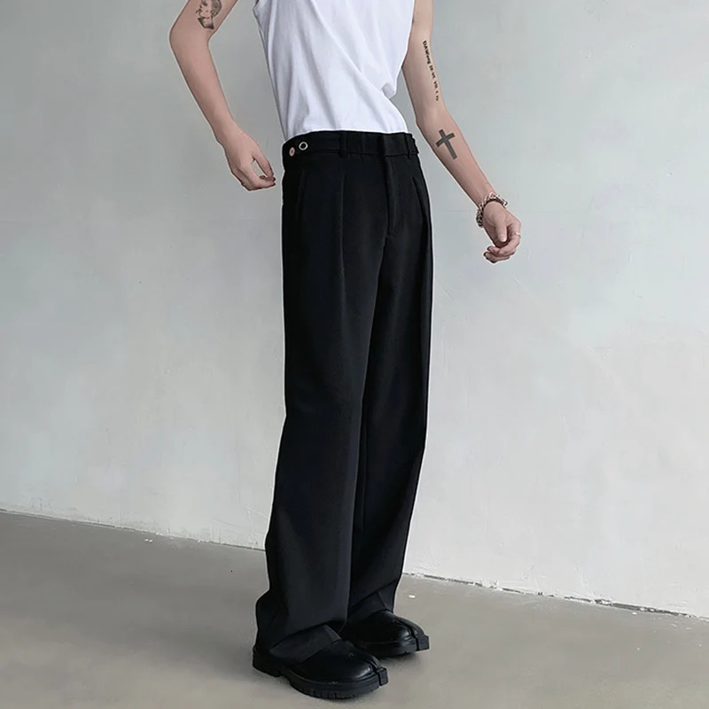 IEFB Suit Pants Casual Fashion Summer Loose Zipper Pocket Male Straight Leg Trousers Solid Color Britches 9C5334 240708