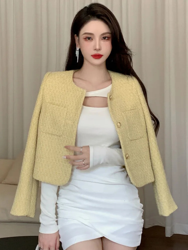 French Chic Small Fragrance Coat Women Autumn Winter Korean Fashion Casual Slim Tweed Jacket Female Woolen Short Outerwear Top 240701