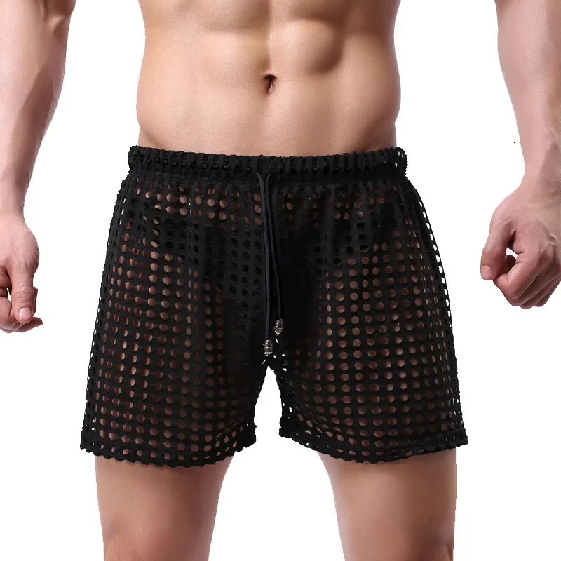 Men Mesh Board Shorts Beach Swimwear Boxers Fishnet Underwear Turnks Casual Surfing Shorts Quick Dry 240703