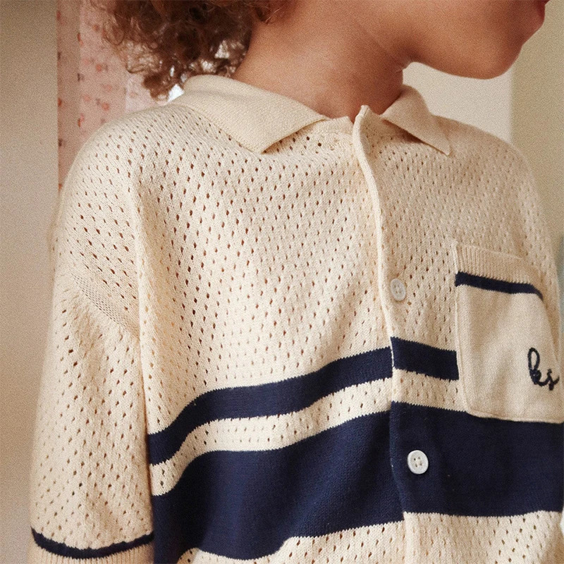 2024 Summer Girl Stripe Cherry Short T-shirt Boy Polo Shirt Kids Leisure Top Childrens Cute Printed T-shirt 240709