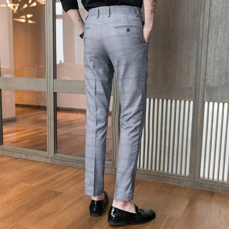 Slim Fit Social Man Suits Pants Tailoring Business Tressed Elastic Stretch Trousers for Men Dress Chinese Homme Summer Up 240708