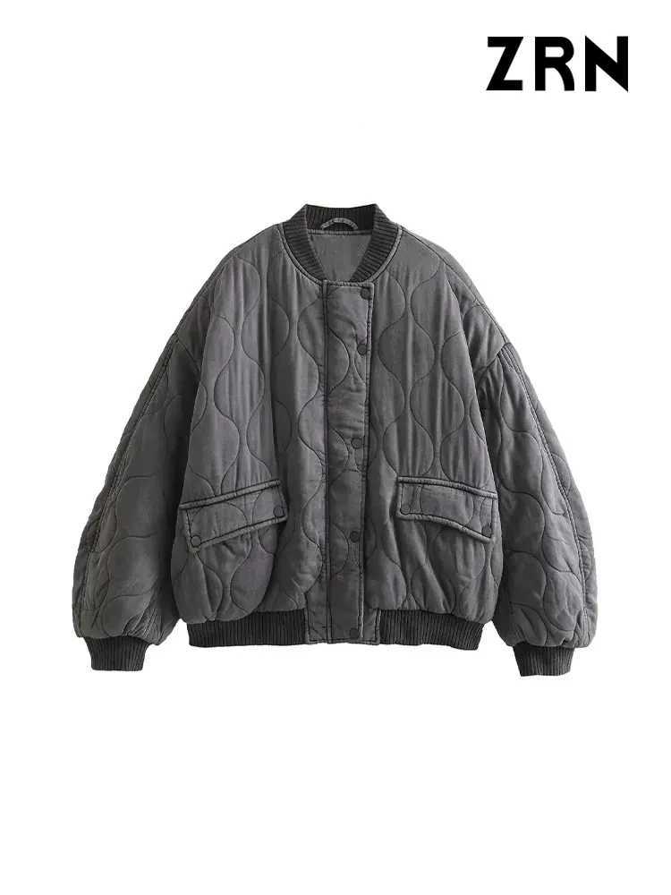 Womens Jackets ZRN oversized quilted bomber jacket suitable for women thick and warm jacket long sleeves button up womens clothing fashionable top fas