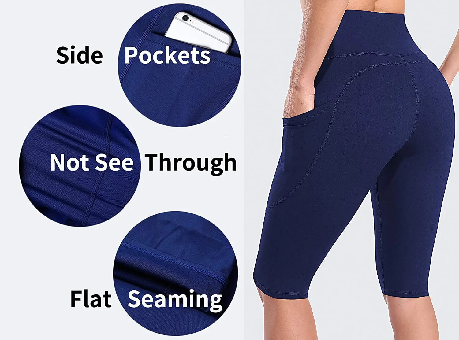 Anfilia Women Yoga Shorts Jogging Running Cycling Fitness Sportswear High-waist with Side Pockets Sporty Shorts Solid Color 240703