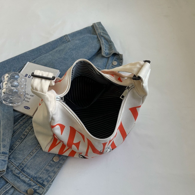 2024 Spring New Letter Printed Canvas Shoulder Bag Women's Colored Crossbody Bag Large Capacity Commuter Bag Fashion Cloth Bag H7.10#23.98