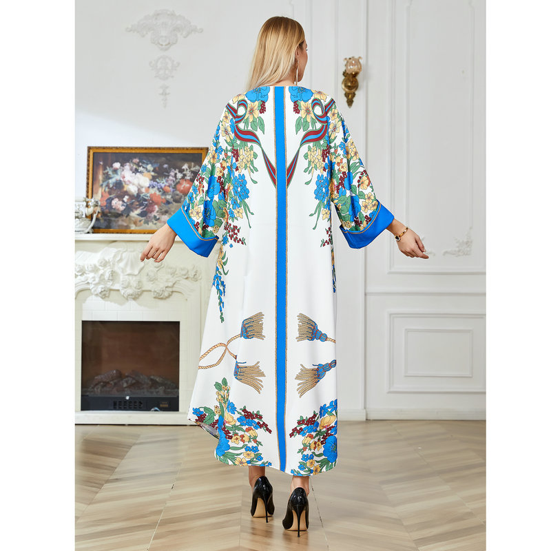 Middle East Robe Ethnic Clothing Style Design Dress Robe Fashion Digital Printed Elastic Cloth Dress