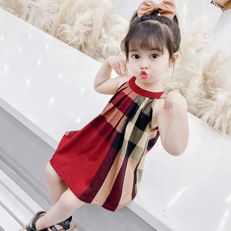 100% Cotton Childrens Summer Clothing Girls Dress 3-5 Years Old Girl Plaid Princess Dresses Baby Girls Kawaii Skirt 240703