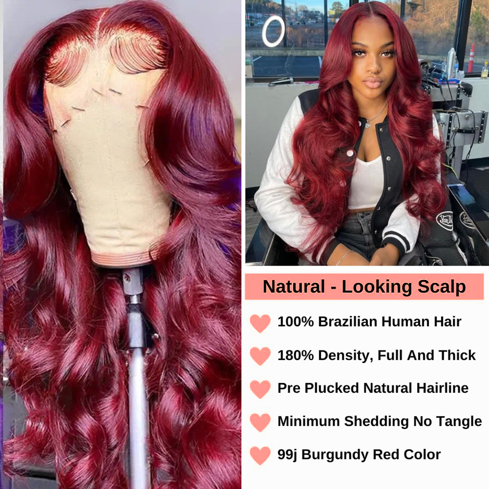 99J Bury Front Human Hair 13X4 HD Body Wave Frontal 4X4 Lace Closure Wigs