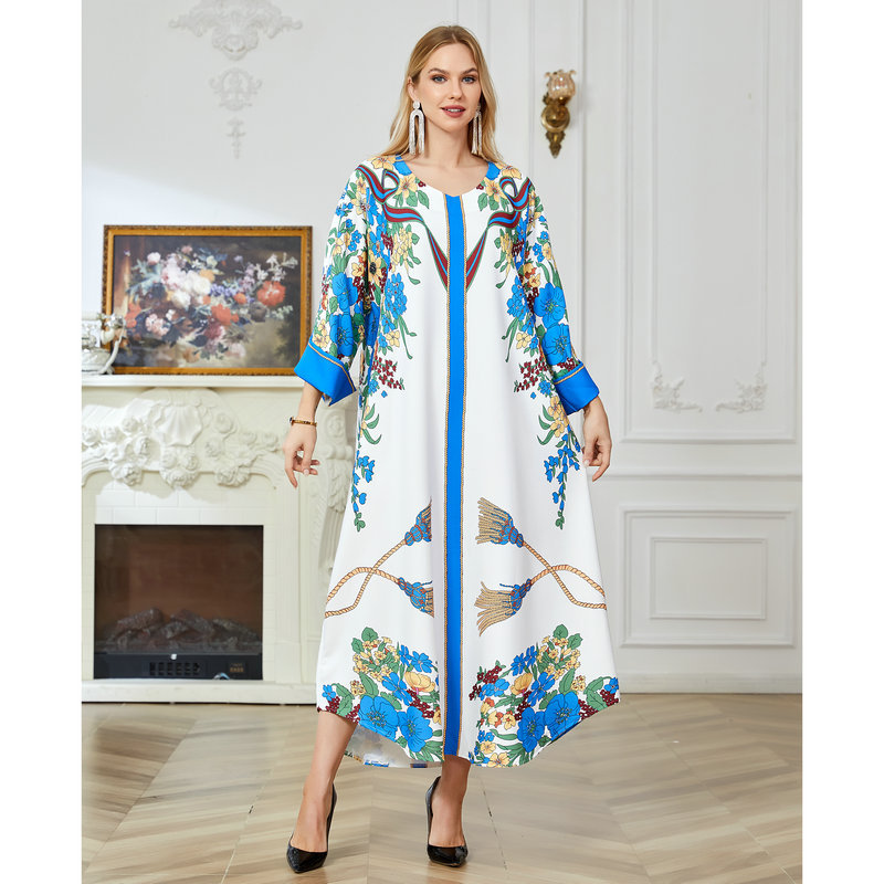 Middle East Robe Ethnic Clothing Style Design Dress Robe Fashion Digital Printed Elastic Cloth Dress